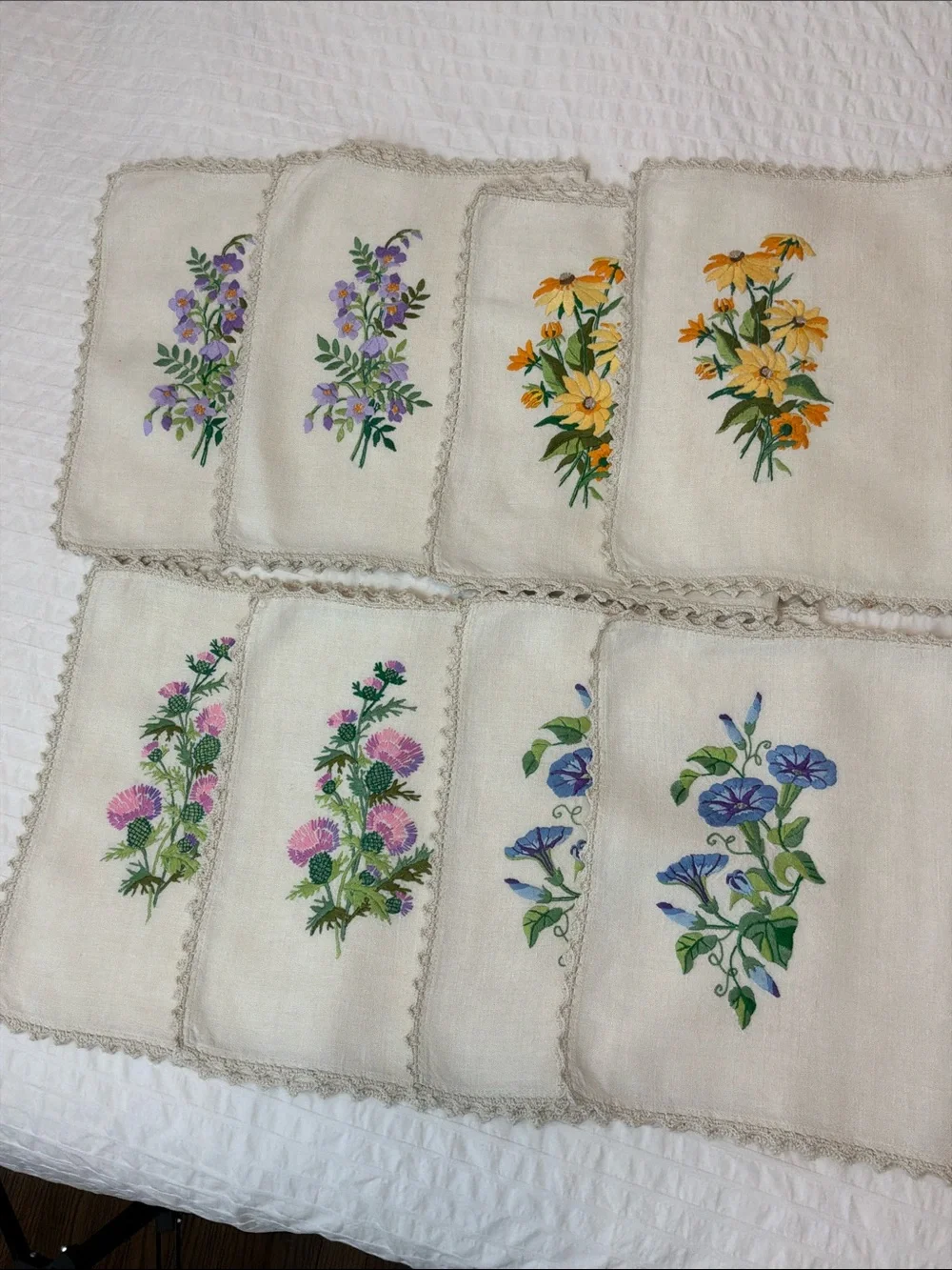 Vintage Hand Embroidered Napkins and Placemats Set